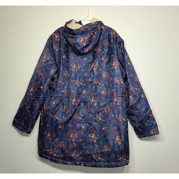 Cotton Trader Navy Floral Fleece lined Rain jacket US 22 UK 26 XXL - Picture 3 of 9